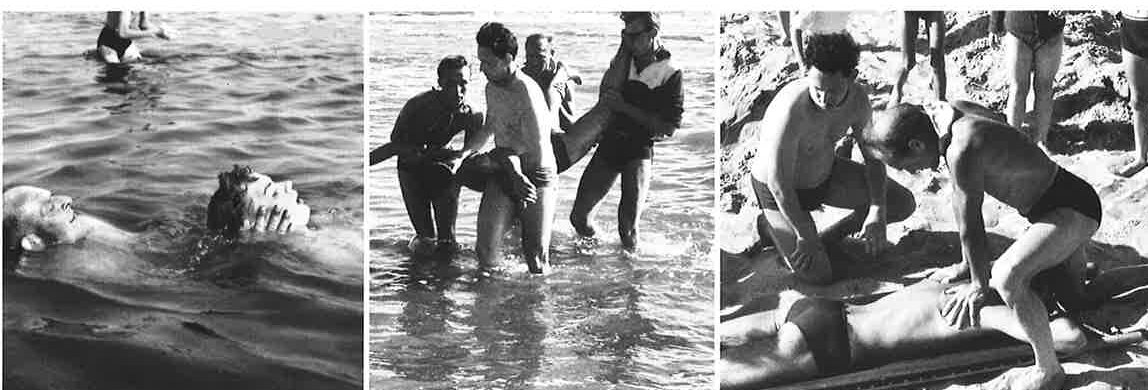 Historische reddings- en reanimatieoefening in zee en op het strand